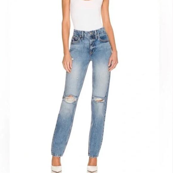 NWT Good American 90s Icon Distressed High Rise Straight Leg Jeans 2 / 26 Blue - Picture 1 of 16